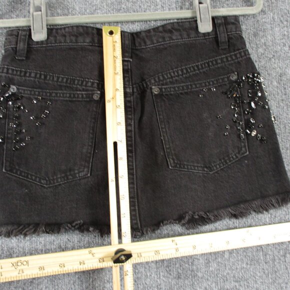 Free People Skirt Womens 0 Black Denim Beaded Gem Cut Off Short Mini Jean 28 - Picture 12 of 14
